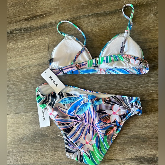 Hurley Women's Leafy Print Bikini in Blue and Green - Picture 5 of 6